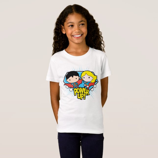 Chibi Superman och Chibi Supergirl Power Up! Tröja (Hel framsida)