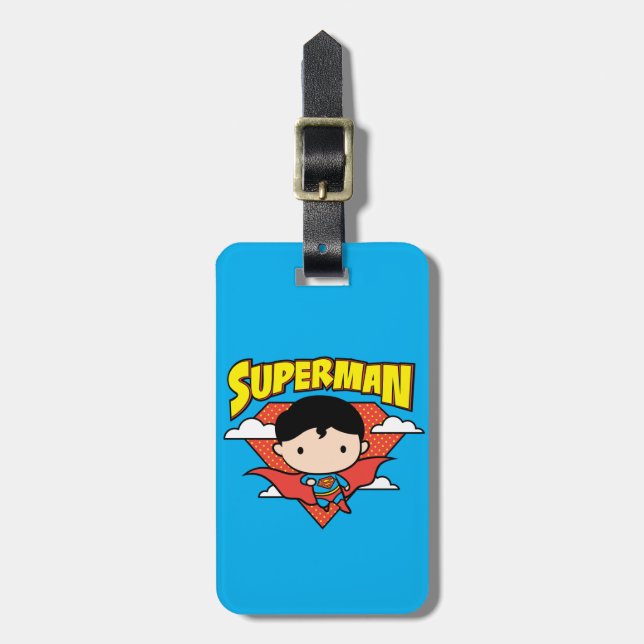 Chibi Superman Polka Dot Shield och Namn Bagagebricka (Vertikal Framsida)