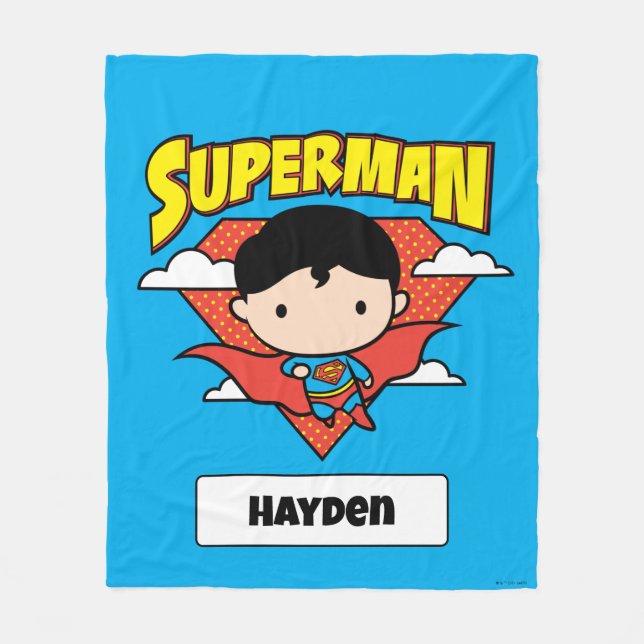 Chibi Superman Polka Dot Shield och Namn Fleecefilt (Framsidan)