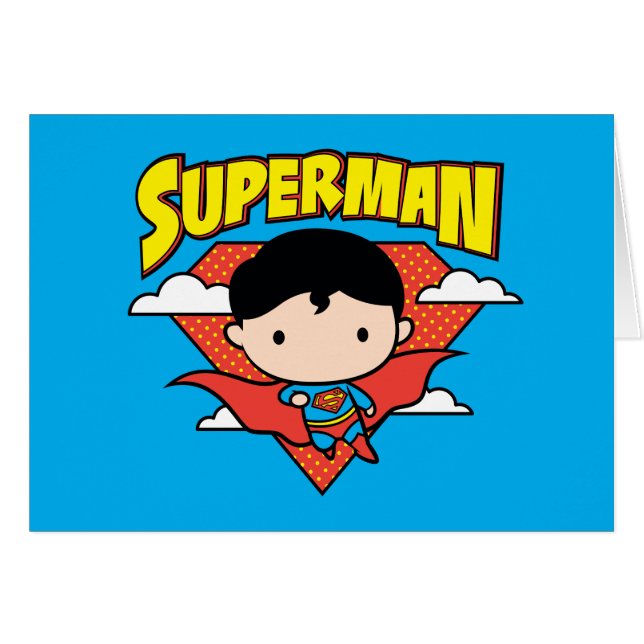 Chibi Superman Polka Dot Shield och Namn Hälsningskort (Framsidan Horizontal)