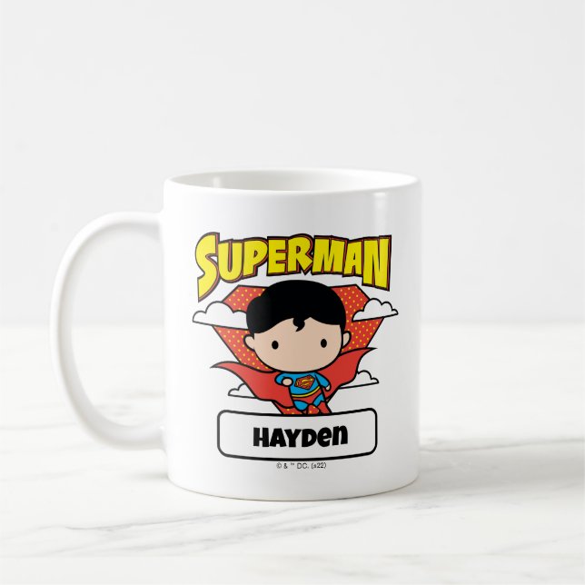 Chibi Superman Polka Dot Shield och Namn Kaffemugg (Vänster)