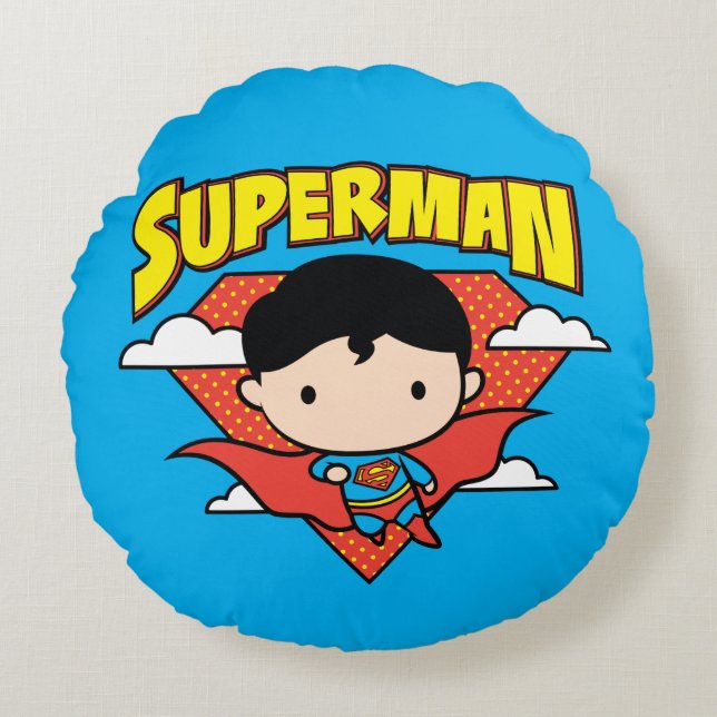 Chibi Superman Polka Dot Shield och Namn Rund Kudde (Framsidan)