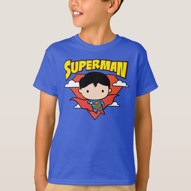 Chibi Superman Polka Dot Shield och Namn T-shirt (Framsida)