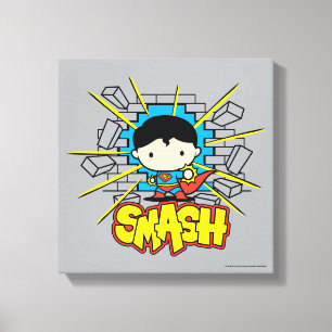 Chibi Superman som slår igenom brickan Wall Canvastryck