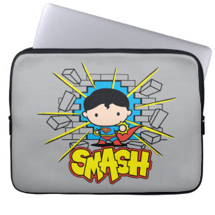 Chibi Superman som slår igenom brickan Wall Laptop Sleeve