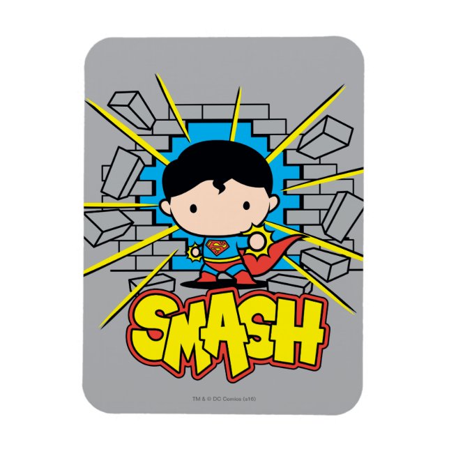 Chibi Superman som slår igenom brickan Wall Magnet (Vertikal)