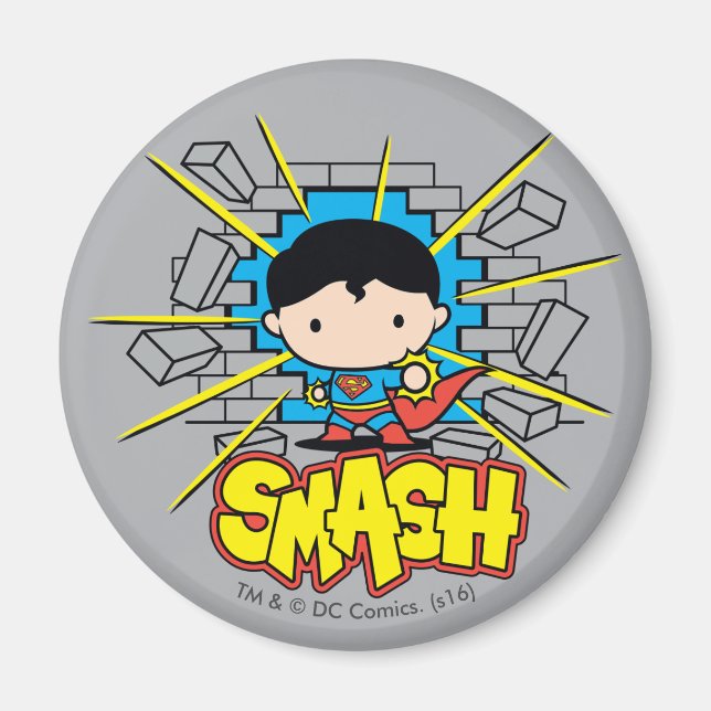 Chibi Superman som slår igenom brickan Wall Magnet (Framsidan)