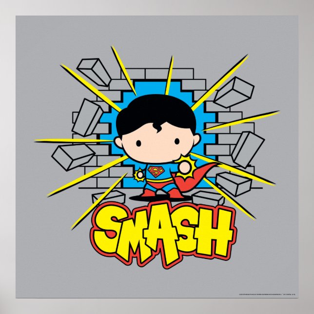 Chibi Superman som slår igenom brickan Wall Poster (Framsidan)