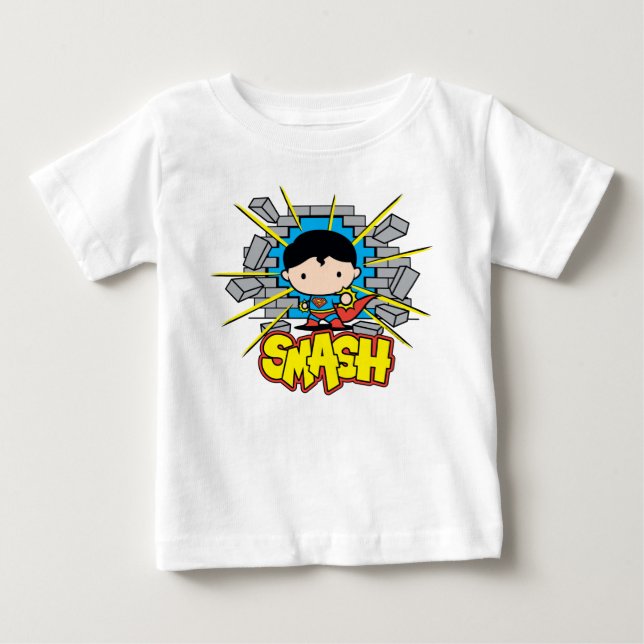 Chibi Superman som slår igenom brickan Wall T Shirt (Framsida)