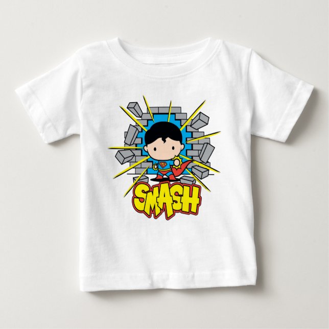 Chibi Superman som slår igenom brickan Wall T Shirt (Framsida)