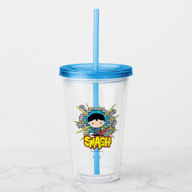 Chibi Superman som slår igenom brickan Wall Take Away Mugg (Framsida)
