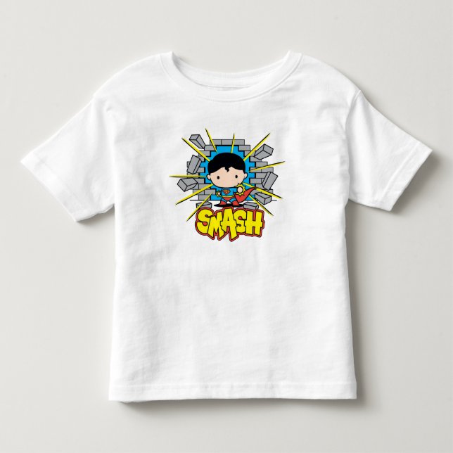Chibi Superman som slår igenom brickan Wall Tee (Framsida)