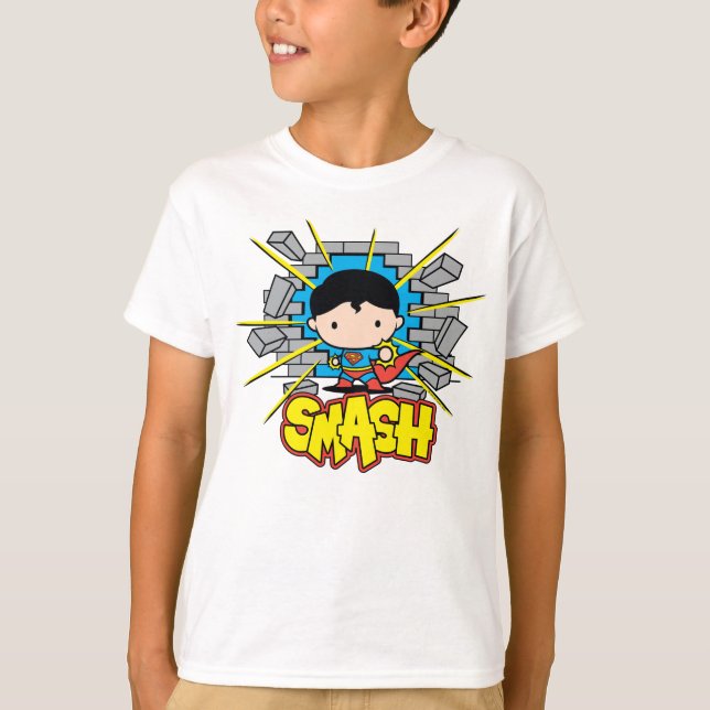 Chibi Superman som slår igenom brickan Wall Tee (Framsida)