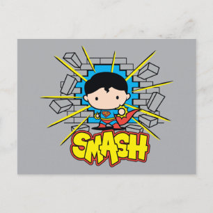 Chibi Superman som slår igenom brickan Wall Vykort