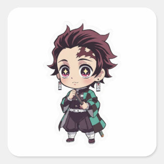 ’Chibi Tanjiro Kamado Anime Sticker’ Fyrkantigt Klistermärke