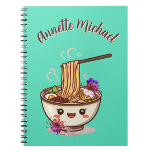 Chibi Tecknad Mintgrön Ramen Skål Japansk Flora Anteckningsbok