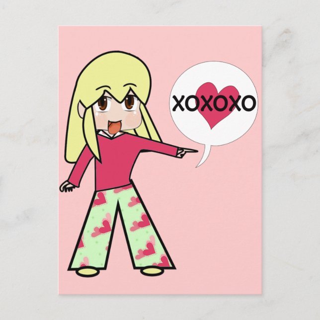 Chibi Valentine Hearts Helg Vykort (Framsida)