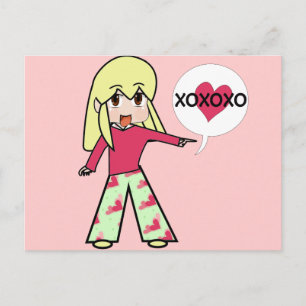 Chibi Valentine Hearts Helg Vykort