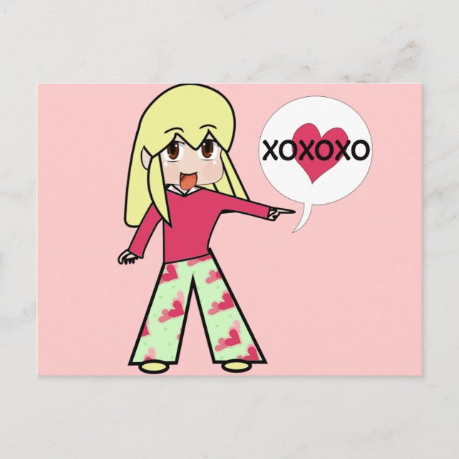 Chibi Valentine Hearts Helg Vykort (Framsida)