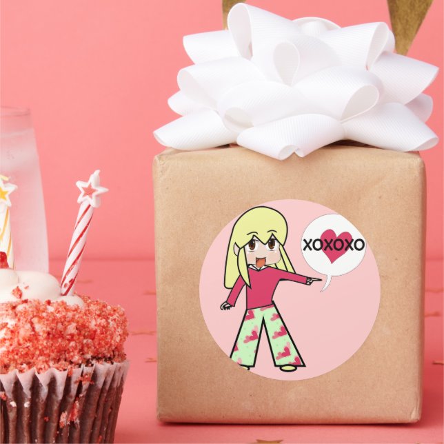 Chibi Valentine Hearts Runt Klistermärke (Part)