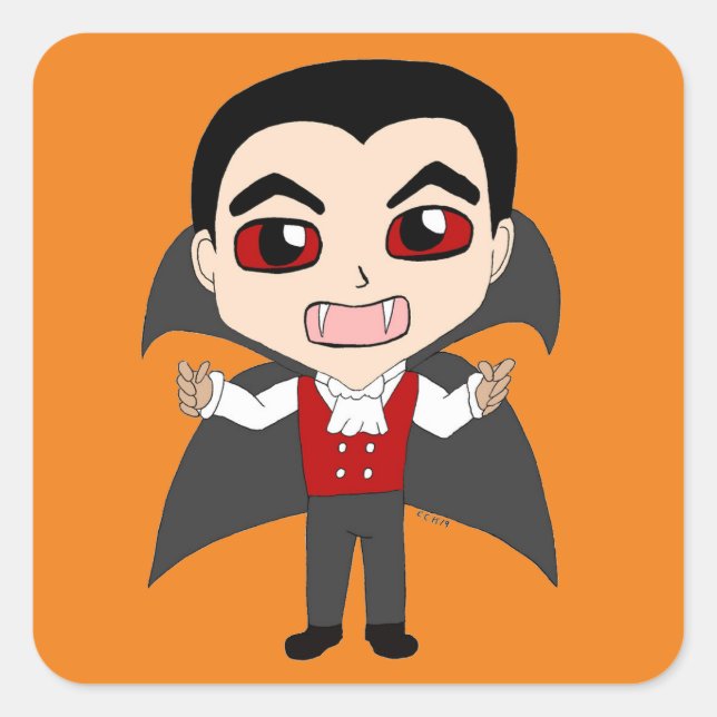 chibi vampyr fyrkantigt klistermärke (Framsida)