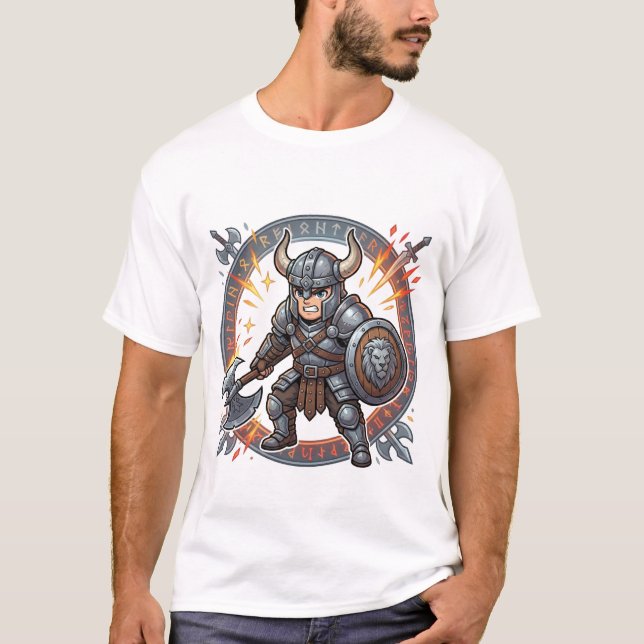 Chibi Viking Warrior Way of the Warrior Kanji  T Shirt (Framsida)