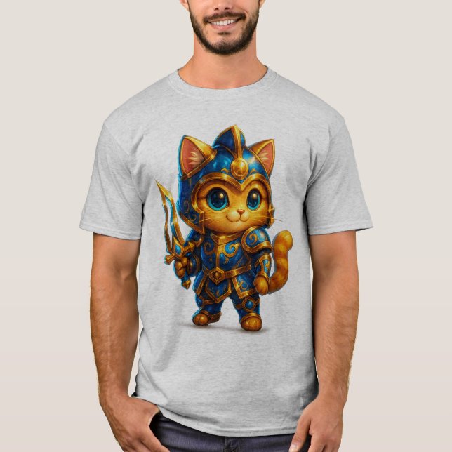 Chibi Warrior Cat – Söt Fantasy Riddare T-Shirt (Framsida)