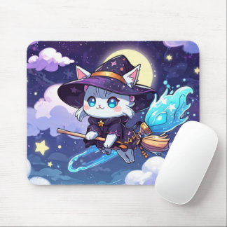 Chibi Witch Cat Flying in Starry Sky – Kawaii Magi Musmatta