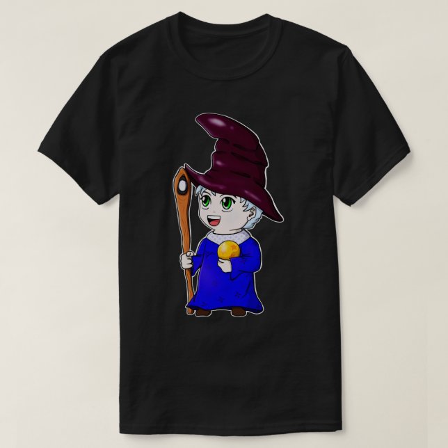 Chibi Wizard Cute Magician Character T Shirt (Design framsida)
