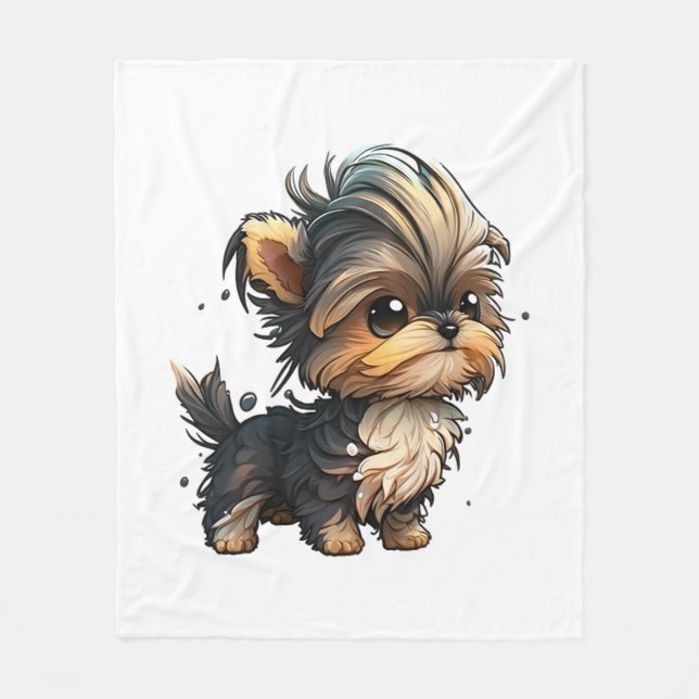Chibi Yorkshire Terrier Fleecefilt (Framsidan)