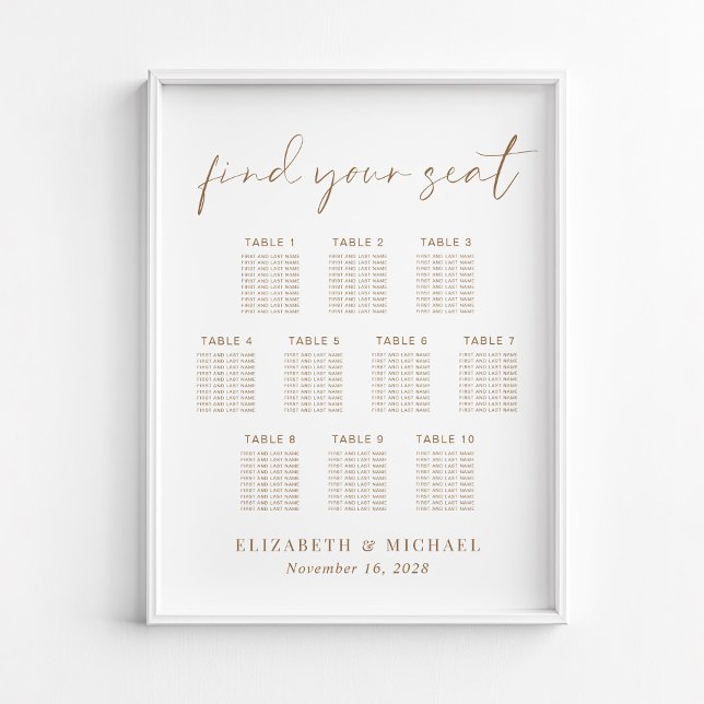 Chic 10 sittplatsplan för Bord Guld Bröllop Poster (Skapare uppladdad)