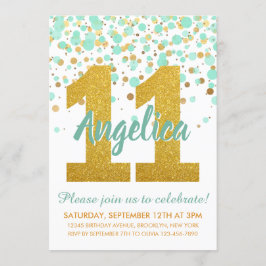 Chic 11:e födelsedag Mint Guld Glitter Konfetti Gi Inbjudningar