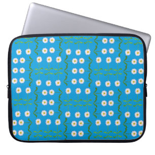Chic 15-tums Laptop sleeve: Vita Daisy på Teal Sleeve