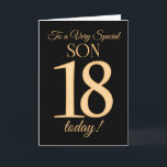 Chic 18: e Guld-effekten på Svart födelsedag Kort<br><div class="desc">En chic 18: e födelsedagskortet för en "mycket Speciell son",  med nummer 18 bestående av guld-effektnummer och ord "Son",  i guld,  på svart bakgrund. Det inre budskapet,  som man kan ändra om man vill,  är "Grattis på födelsedagen"</div>