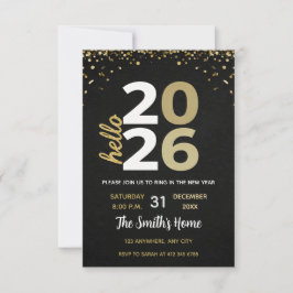 Chic 2026 New Year' Eve Party Gold Glitter Black  Inbjudningar