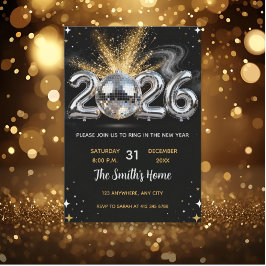 Chic 2026 New Year' Eve Party Gold Glitter Black  Inbjudningar