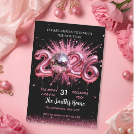 Chic 2026 New Year' Eve Party Pink Glitter Black  Inbjudningar