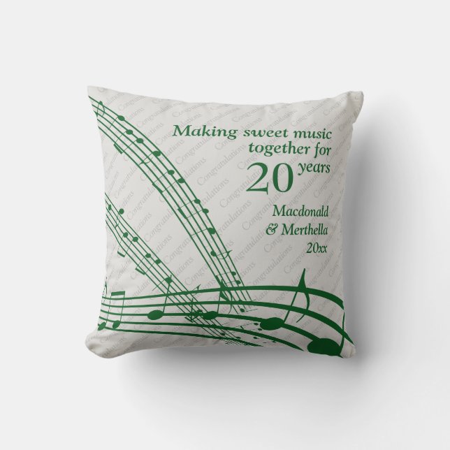 Chic 20:e Emerald SWEET MUSIC Bröllop-årsdagen Kudde (Framsida)