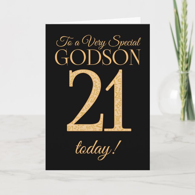 Chic 21:a Guld-effekten på Black, Godson Birthday Kort (Framsida)