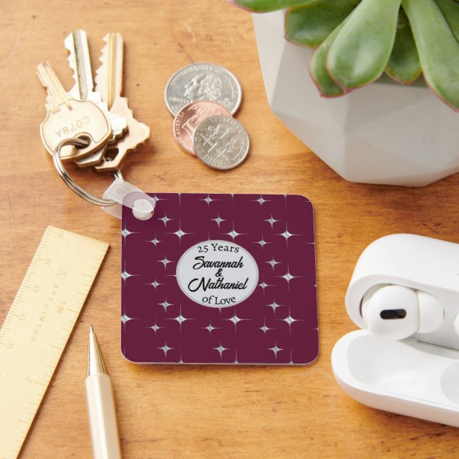 Chic 25-årsdag Anpassningsbar par foto Nyckelring (Skrivbord)