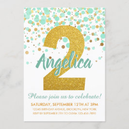 Chic 2:a födelsedag Mint Grönt Guld Glitter Konfet Inbjudningar