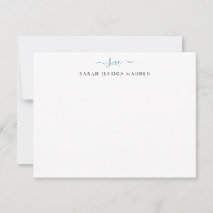 Chic 2 Monogram Girly Script Dusty Blue Grått Anteckningskort