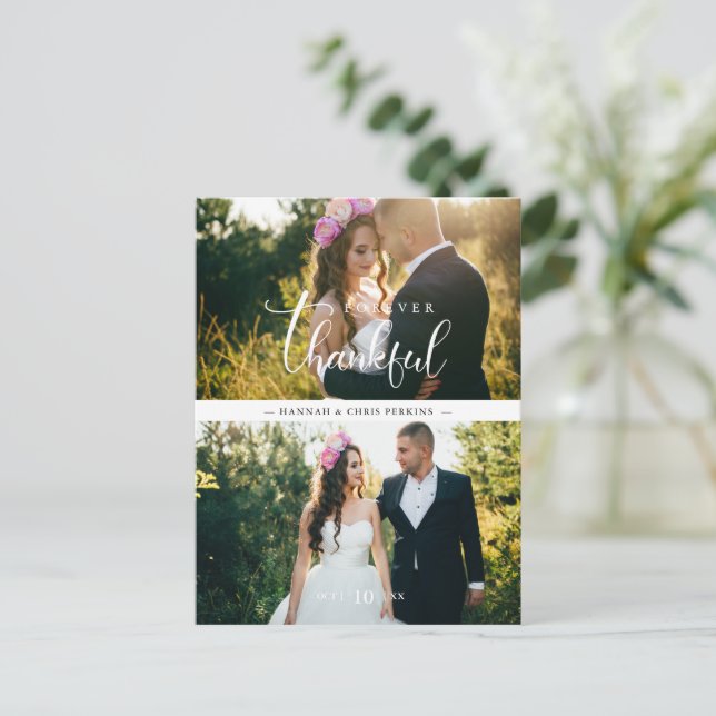 Chic 2 Photos Bride & Groom Collage Hand Lettered Vykort (Stående Fram)