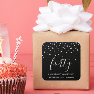 Chic 40:e födelsedag Silver Black Confetti Fyrkantigt Klistermärke