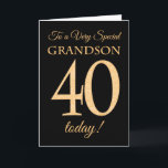 Chic 40:e Guld-effekten på Black, Grandson Birthda Kort<br><div class="desc">En 40-dagars chic kort för en "mycket Speciell morson",  med nummer 40 som består av guld-effektnummer och ord "Grandson",  i guld-effekt,  på svart bakgrund. Det inre budskapet,  som man kan ändra om man vill,  är "Grattis på födelsedagen"</div>