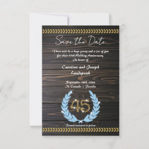 Chic 45-årsjubileum Wood & Guld Spara datum Inbjudningar