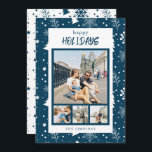 Chic 4 Foto Collage Blå God Jul Kort<br><div class="desc">Chic 4 Foto Collage Blå God Jul Kort.</div>