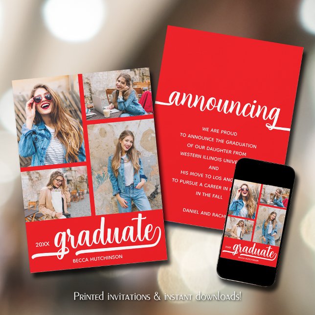 Chic 4 Photo Red Studenten Meddelande (Chic 4 Photo Red Graduation Announcements)