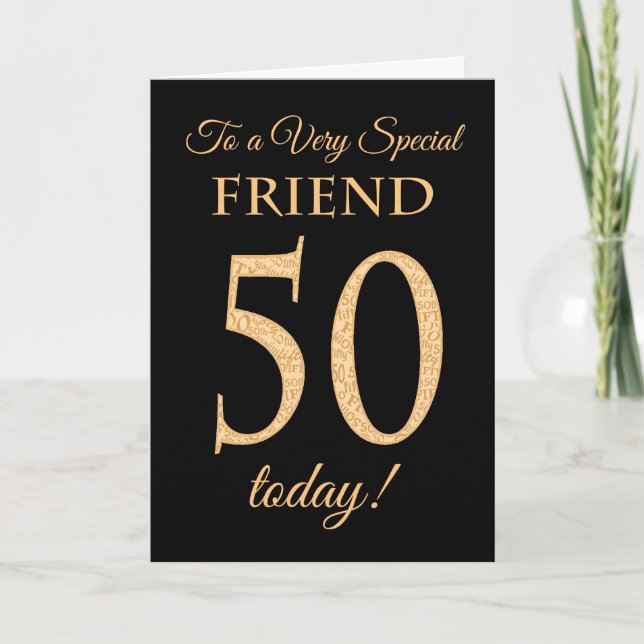 Chic 50:e Guld-effekten på Black, Friend Birthday Kort (Framsida)