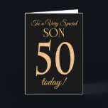 Chic 50:e Guld-effekten på Black, Son Birthday Kort<br><div class="desc">Ett 50-dagars chic kort för en "mycket Speciell son",  med 50 siffror bestående av guld-effektnummer och ord "Son",  i guld,  på svart bakgrund. Det inre budskapet,  som man kan ändra om man vill,  är "Grattis på födelsedagen"</div>